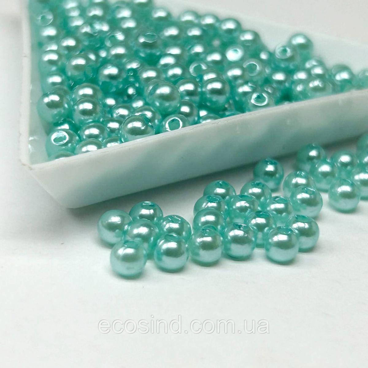 (20 грам) Намистини пластик  Ø4мм - бирюзовый перламутр, фото 1