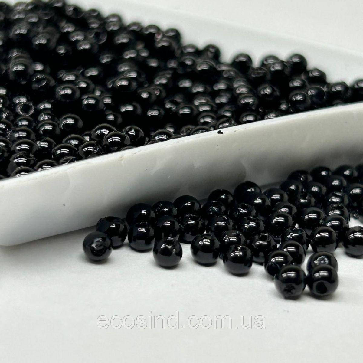 (20 грам) Намистини пластик  Ø4мм - чорний матовий, фото 1