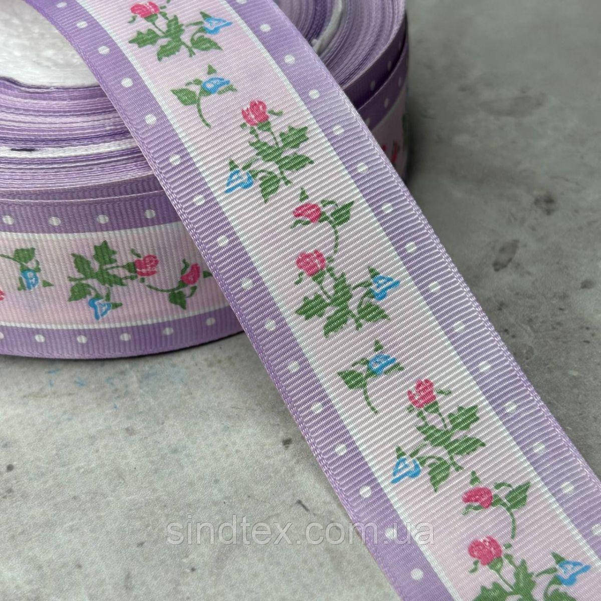 4 см Стрічка репсова з принтом на відріз - #746/1 бузковий