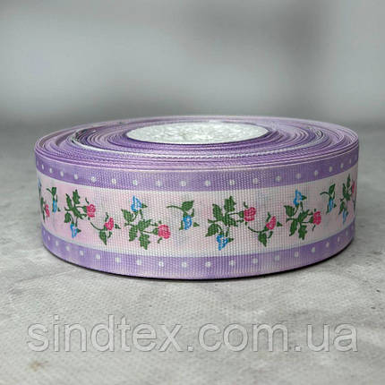 4 см Стрічка репсова з принтом на відріз - #746/1 бузковий, фото 2