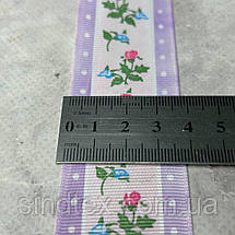 4 см Стрічка репсова з принтом на відріз - #746/1 бузковий, фото 3