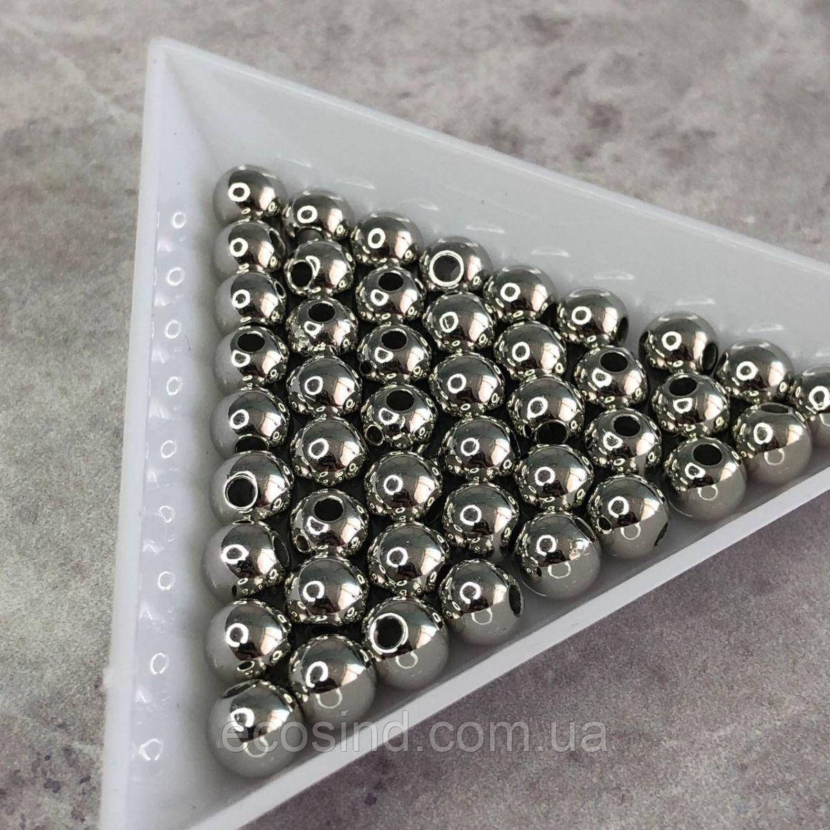 (20 грам) Намистини пластик Ø6 мм, - срібло, фото 1