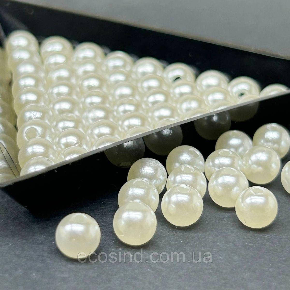 (20 грам) Намистини пластик Ø6мм - айворі перламутр, фото 1