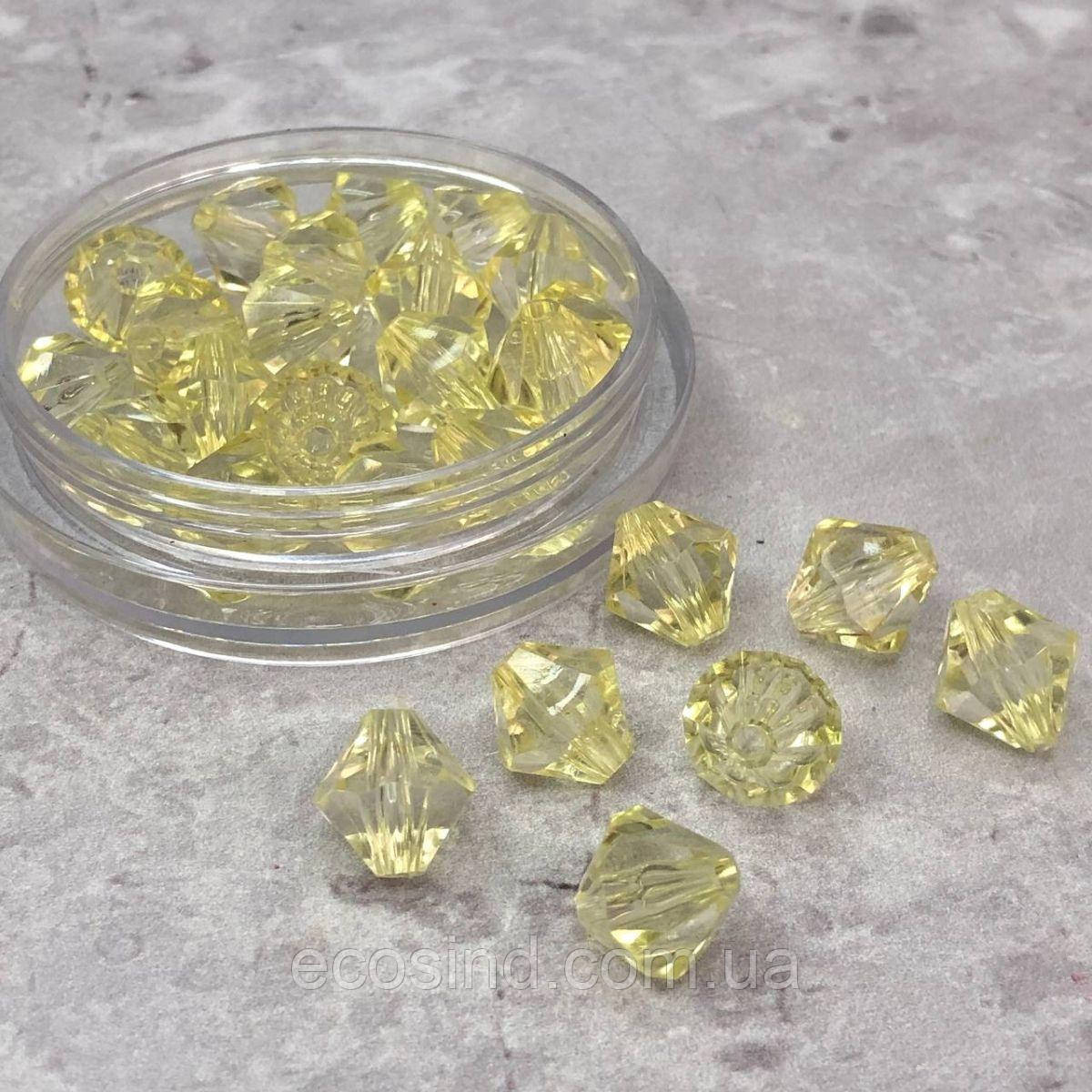 20 г/уп - Ø12 мм Бусина біконус пластик - жовтий прозорий, фото 1