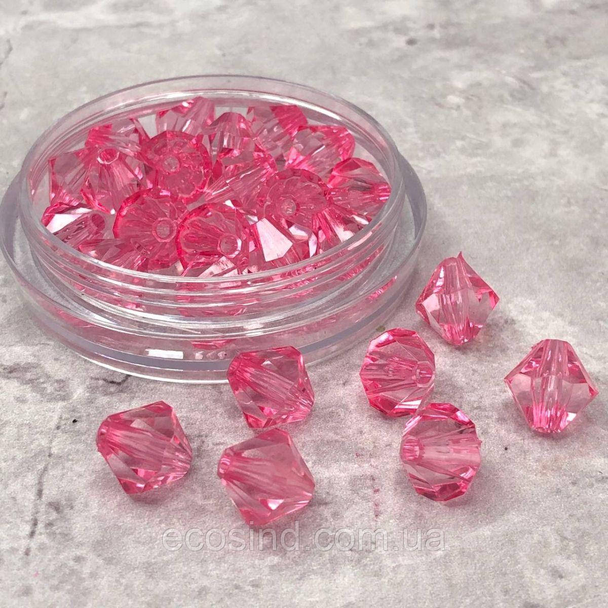 20 г/уп - Ø12 мм Бусина біконус пластик - рожевий прозорий, фото 1