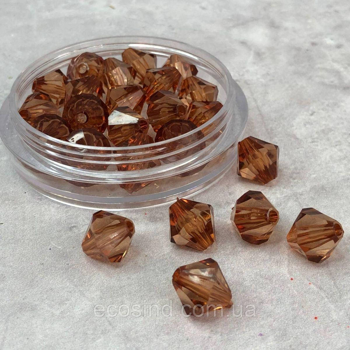 20 г/уп - Ø12 мм Намисто біконус пластик - коричневий прозорий, фото 1