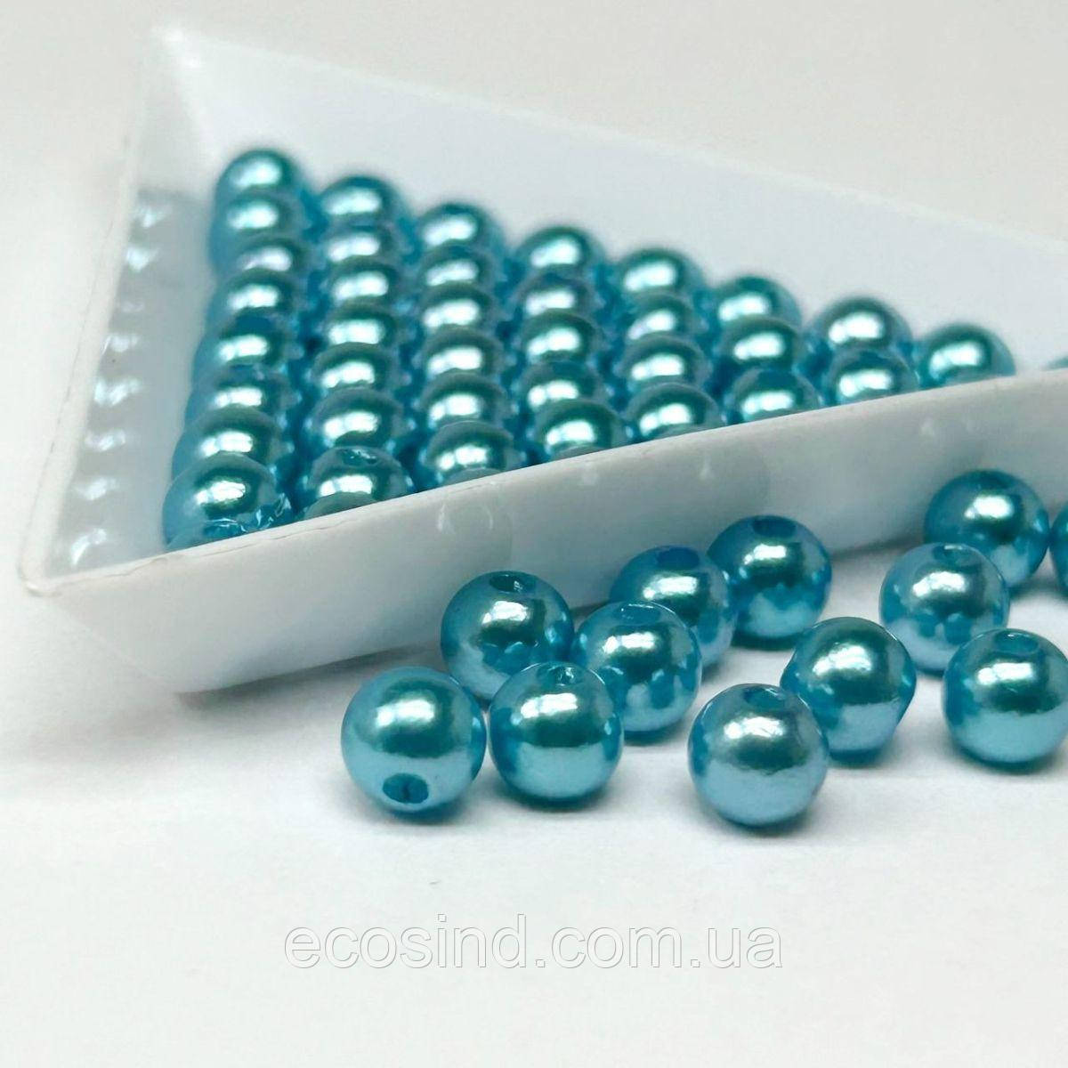 (20 грам) Намистини пластик Ø6мм - бірюзовий перламутр, фото 1