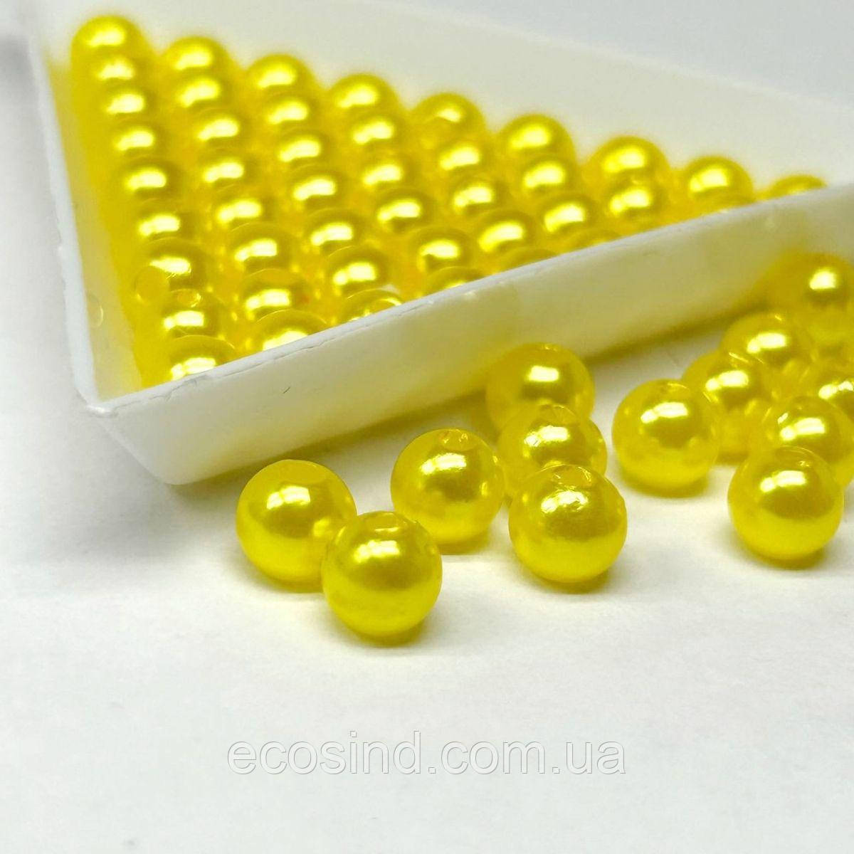 (20 грам) Намистини пластик Ø6мм - жовтий перламутр, фото 1