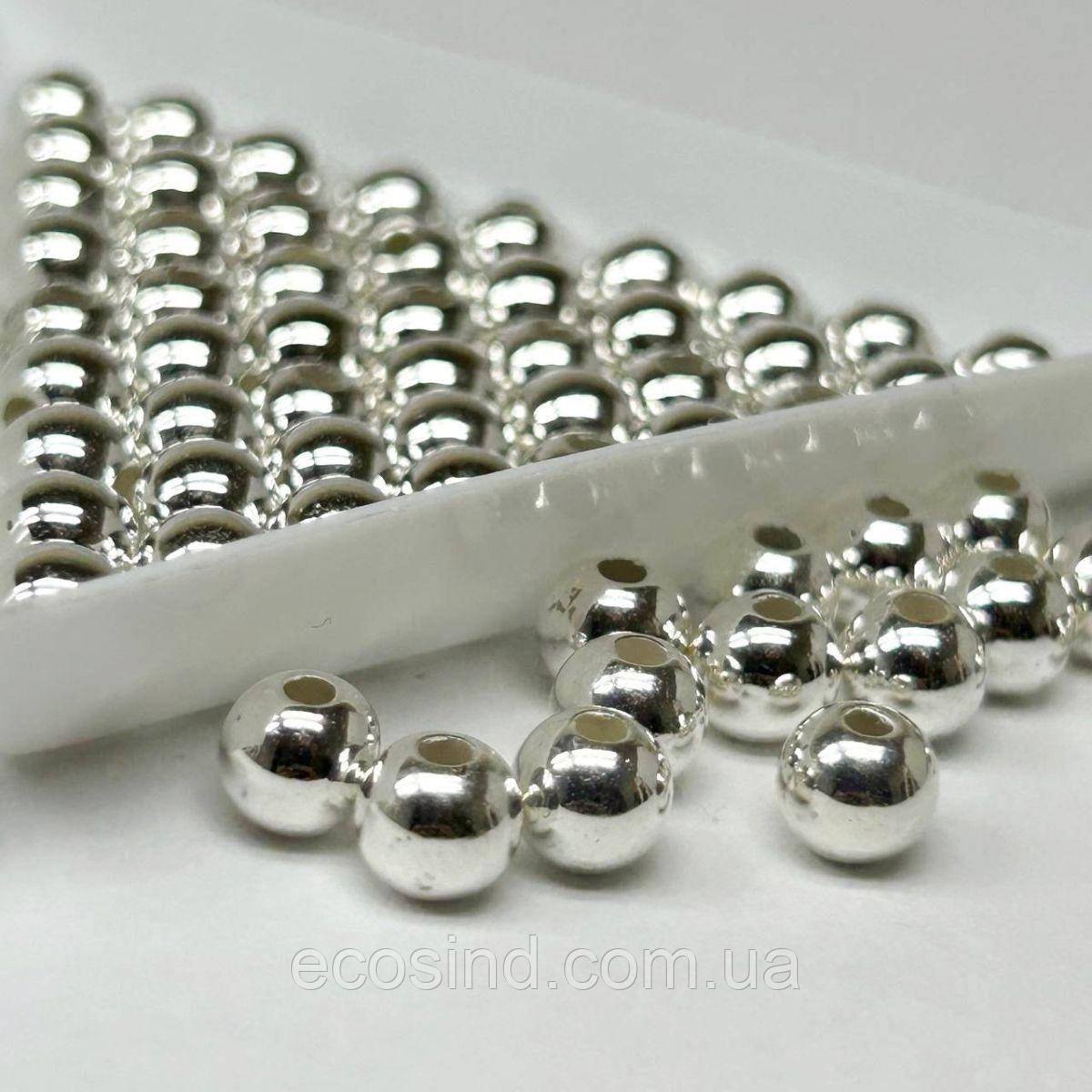 (20 грам) Намистини пластик  Ø6мм - срібло хромоване, фото 1
