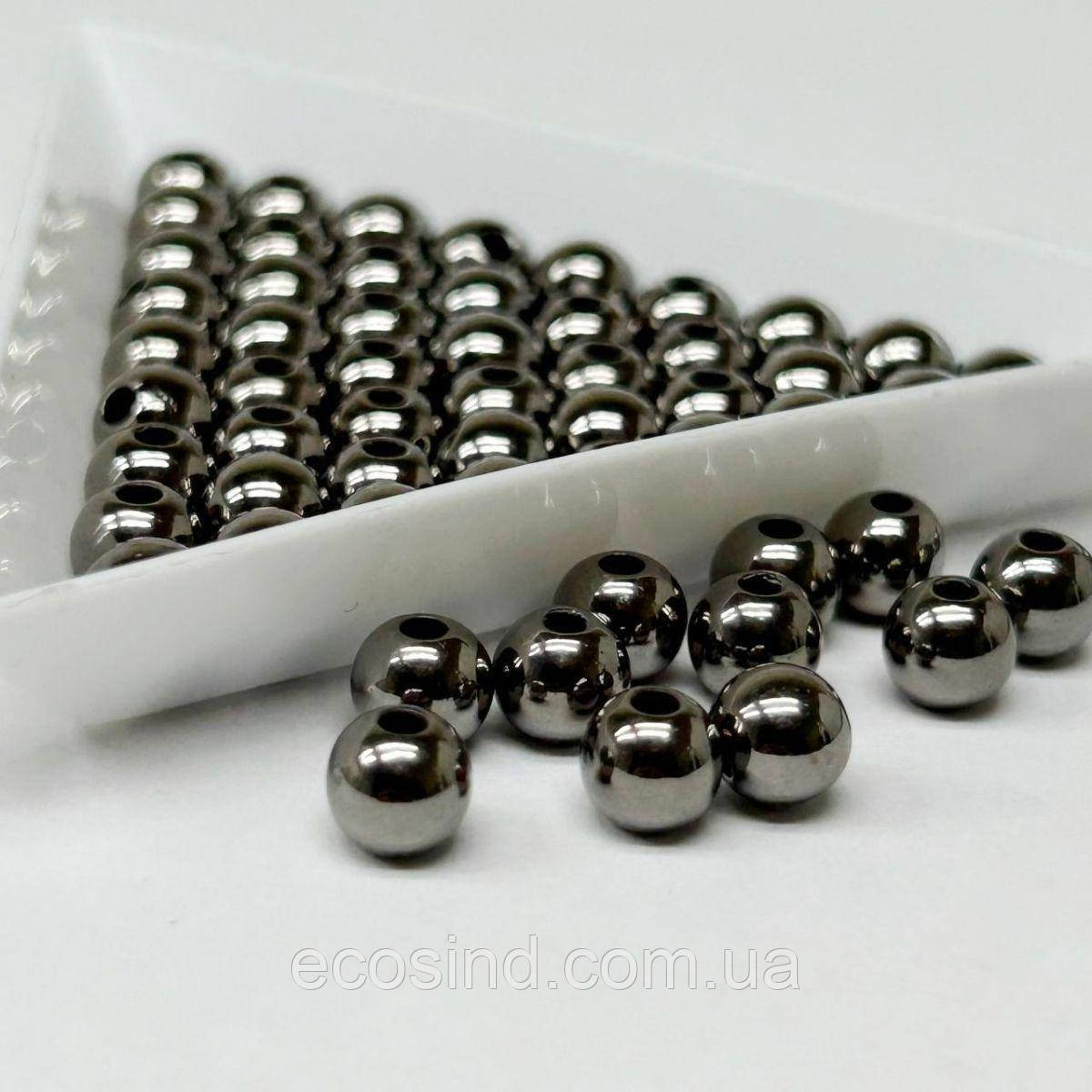 (20 грам) Намистини пластик  Ø6мм - чорний хром, фото 1