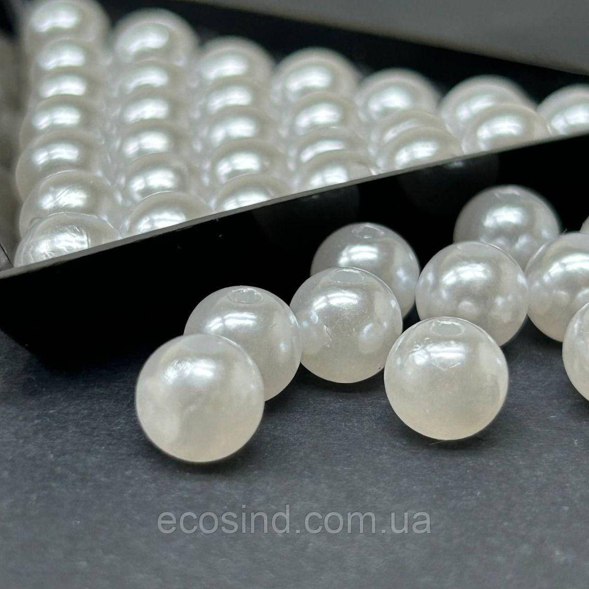 (20 грам) Намистини пластик Ø8мм - білий перламутр, фото 1