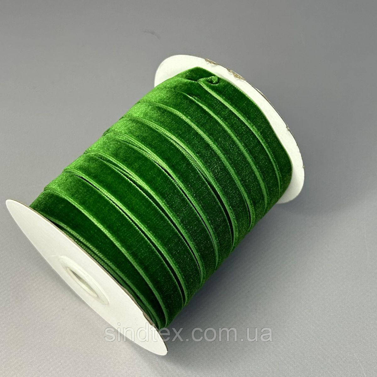 Оксамитова стрічка декоративна 1 см. боб. 46м. колір трава