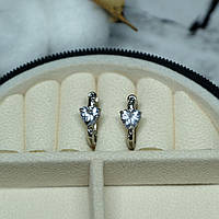 Сережки Xuping Jewelry серце з білим цирконом з медичного сплаву родій 16х7 мм XCP-362