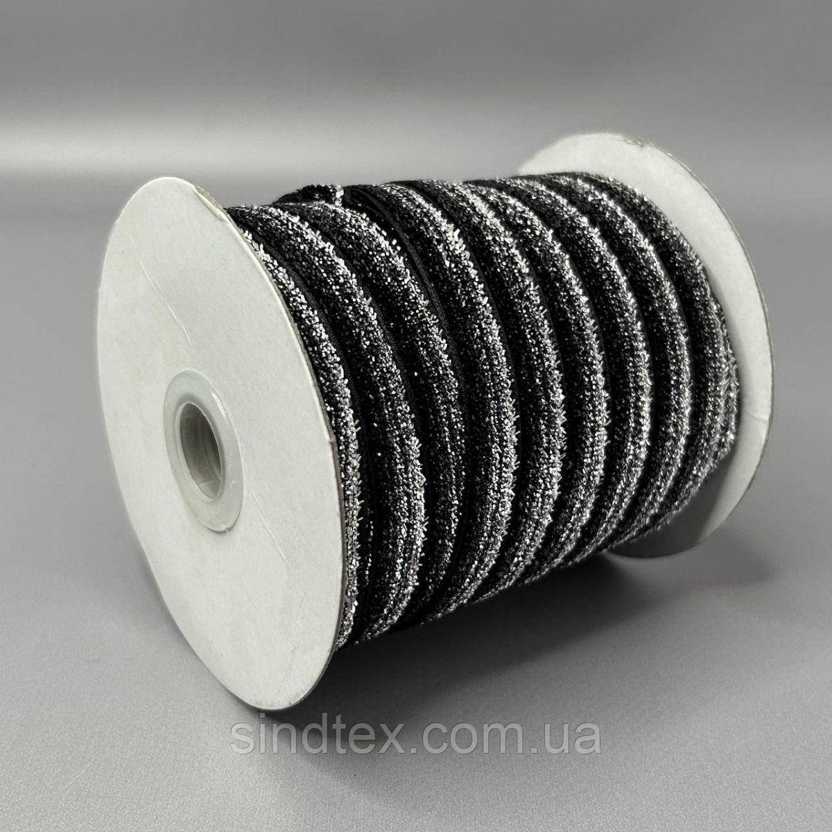 Оксамитова стрічка з люрексом 1см. боб. 46м, срібло градієнт