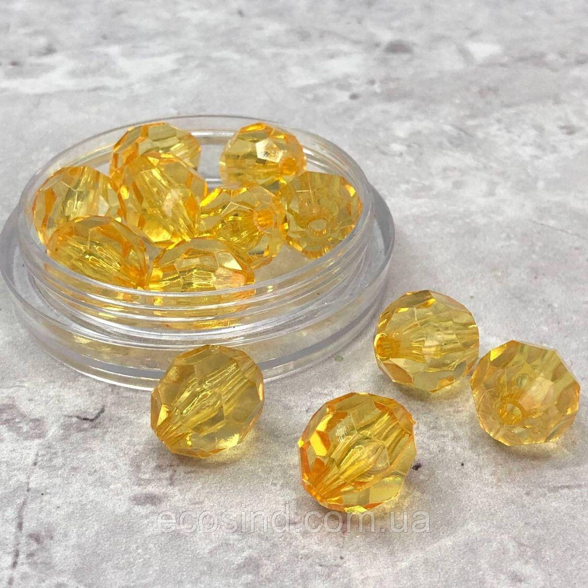 Ø16 мм Намисто грановане пластик - жовтий прозорий, фото 1