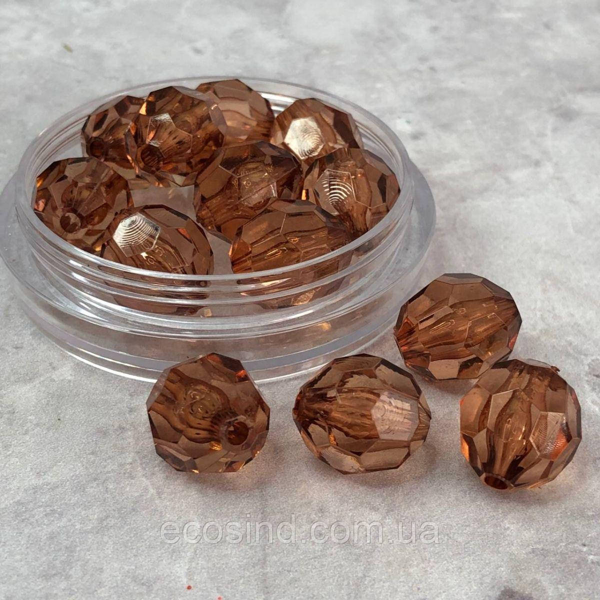 Ø16 мм Намисто гранована пластик - коньячний прозорий, фото 1