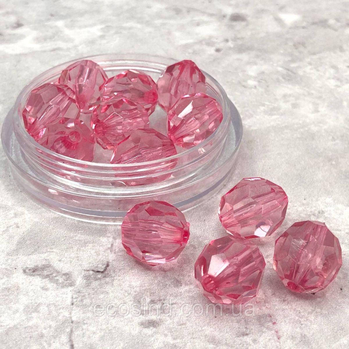 Ø16 мм Намисто грановане пластик - рожевий прозорий, фото 1