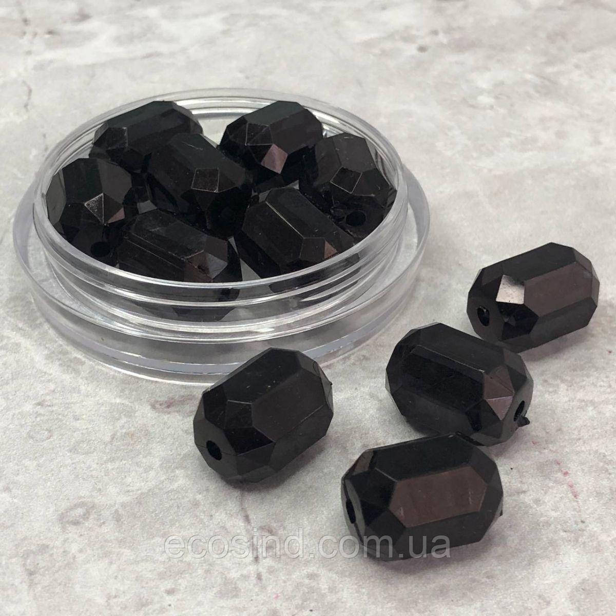 Ø18х13 мм Намисто грановане пластик - чорний, фото 1