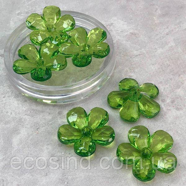 Ø29 мм Намисто пластик Квітка #3942, - зелена прозора, фото 1