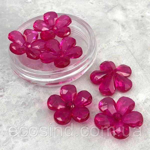 Ø29 мм Намисто пластик Квітка #3942, - фуксія прозора, фото 1