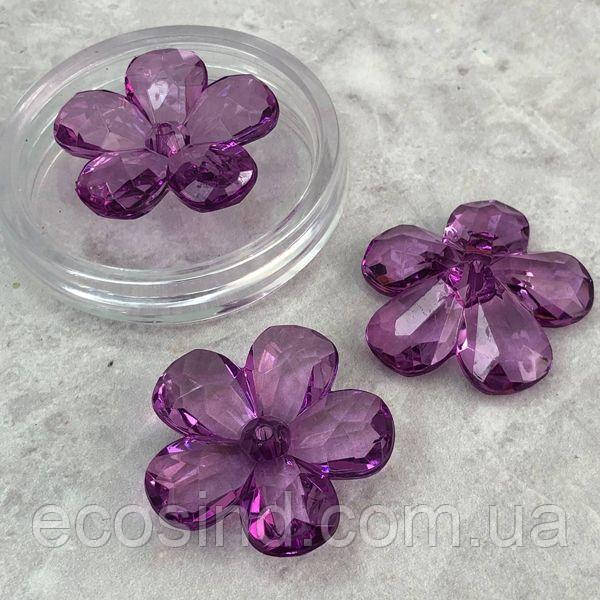 Ø40 мм Намисто пластик Квітка, #5094 - фіолетовий прозорий, фото 1