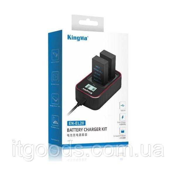 Оригінальний акумулятор KingMa EN-EL20 2шт. + зарядний пристрій на дві батареї з РК-дисплеєм, фото 1