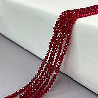 Намистини кришталеві рондель 4х3мм, нитка-130 шт, червоний темний прозорий