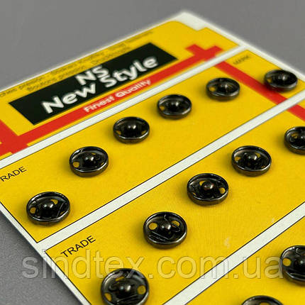 D=10мм, пришивні застібки-кнопки для одягу Sindtex 24шт метал - темний сірий, фото 2