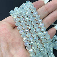 Намистини кришталеві рондель 8х6мм, нитка-60 од, місячний прозорий з покриттям АВ