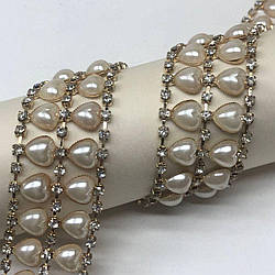 50 см - Стразовий ланцюг Серця з кристалами в золоті - 25 мм