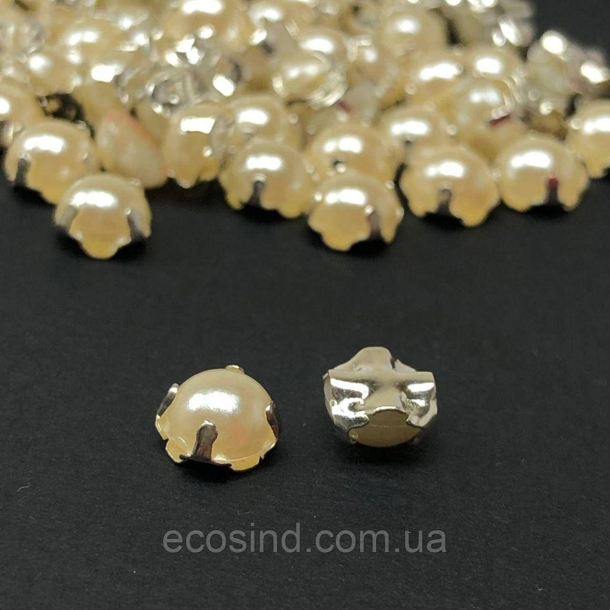 6 мм - Напівбусини в оправі, пришивні - 10г айворі, фото 1