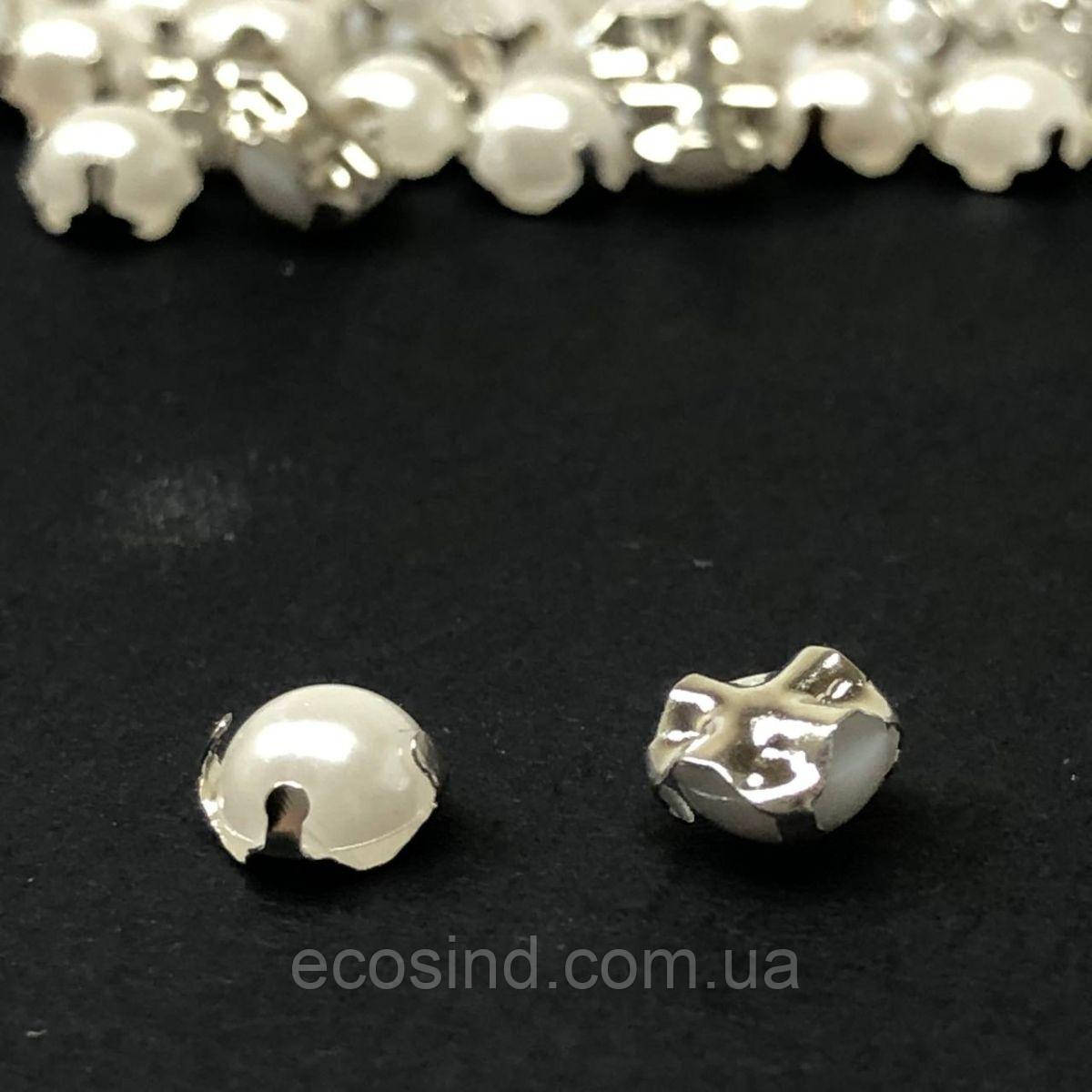 6 мм - Напівбусини в оправі, пришивні - 10г білий, фото 1