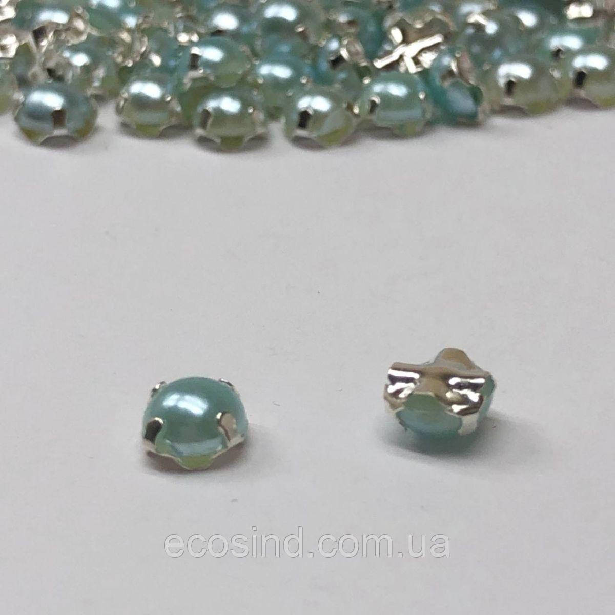 6 мм - Напівбусини в оправі, пришивні - 10г блакитний, фото 1
