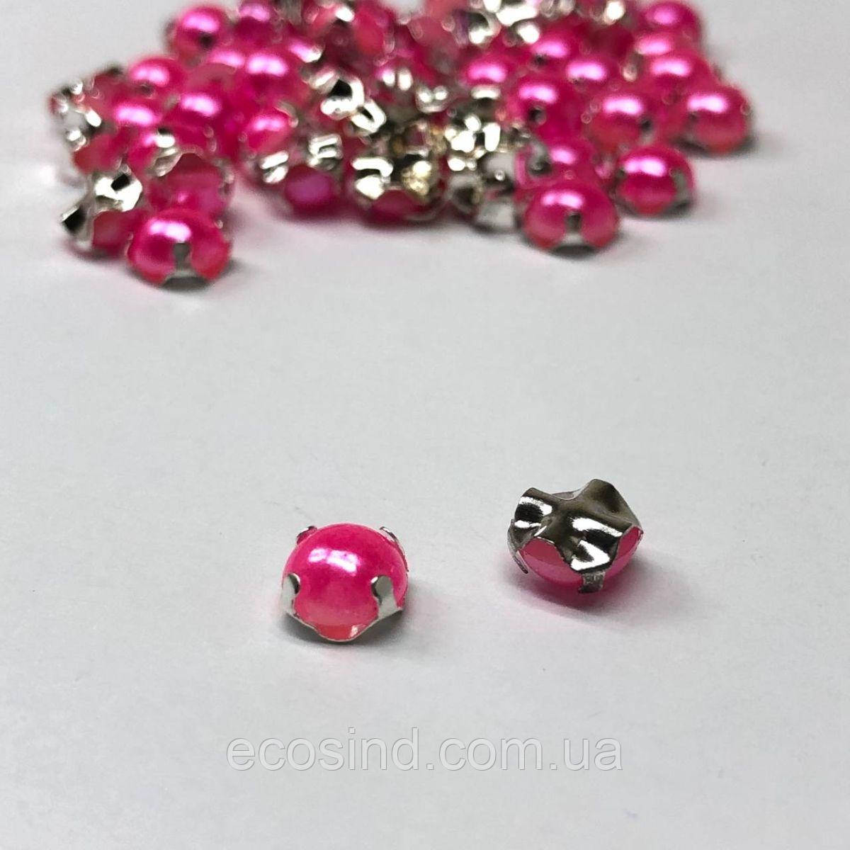 6 мм - Напівбусини в оправі, пришивні - 10г малиновий, фото 1