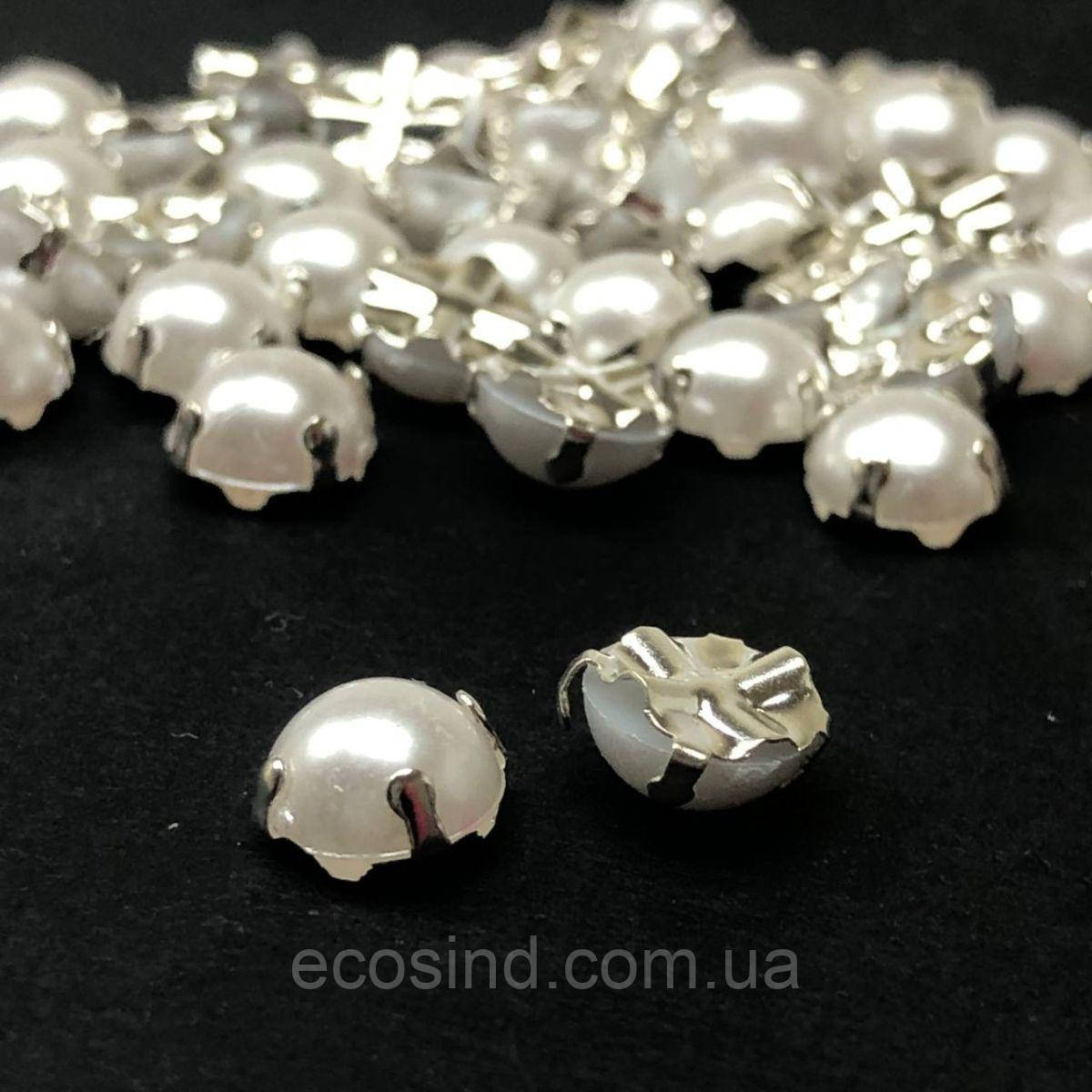 7 мм - Напівбусини в оправі, пришивні - 10г білий, фото 1