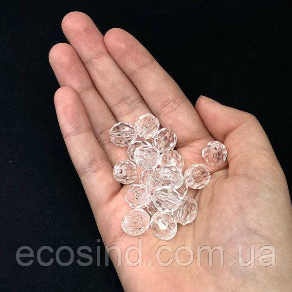 Намистини пластикові грановані 11х13мм, колір-прозорий-20г, фото 1