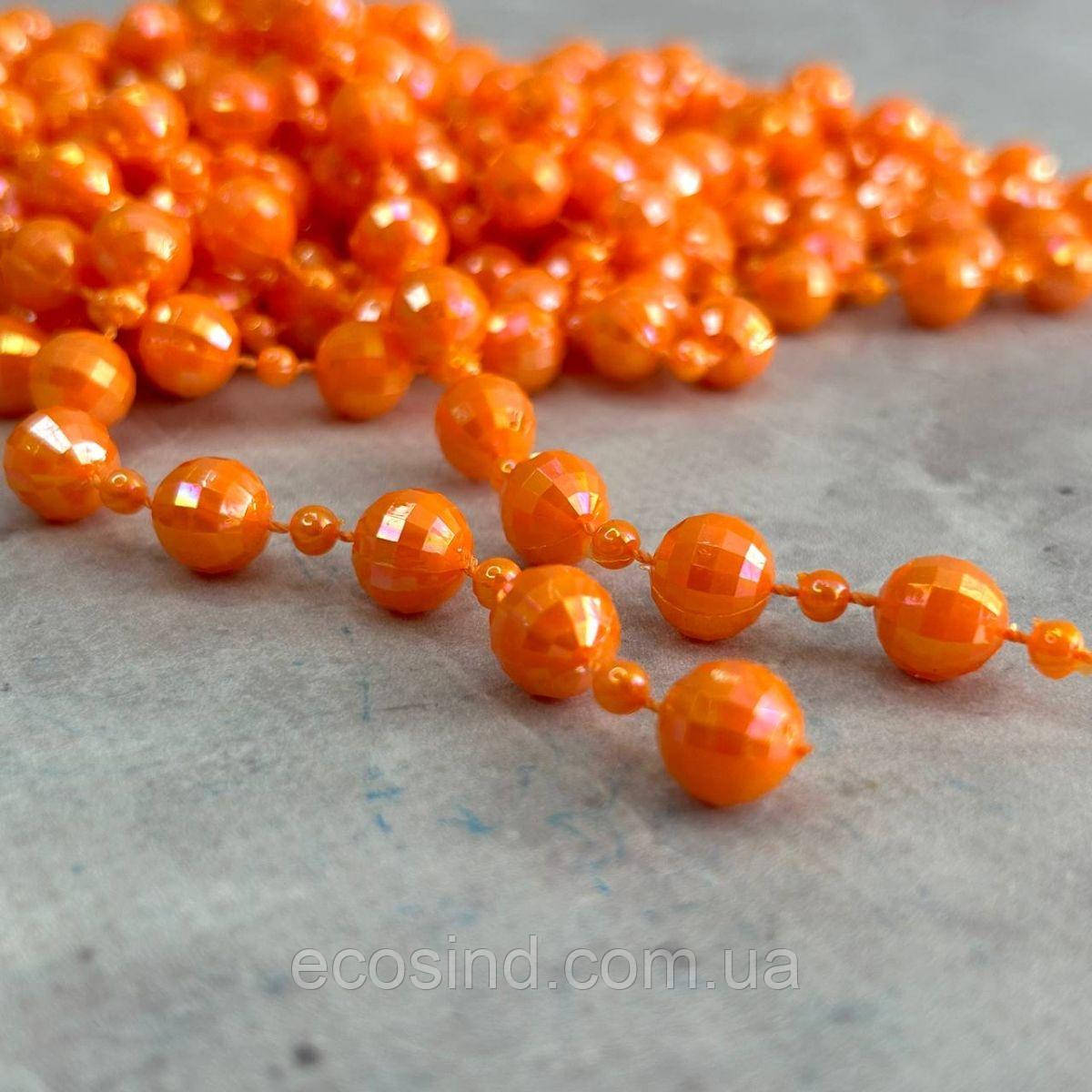 Намистини пластикові на нитці Ø 4 і 9 мм - 90 см помаранчевий з АВ, фото 1