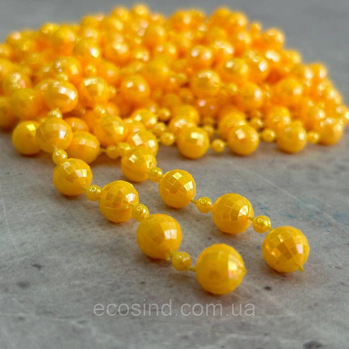 Намистини пластикові на нитці Ø 4 і 9 мм - 90 см жовтий з АВ, фото 1