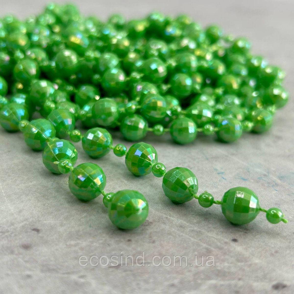 Намистини пластикові на нитці Ø 4 і 9 мм - 90 см зелений з АВ, фото 1