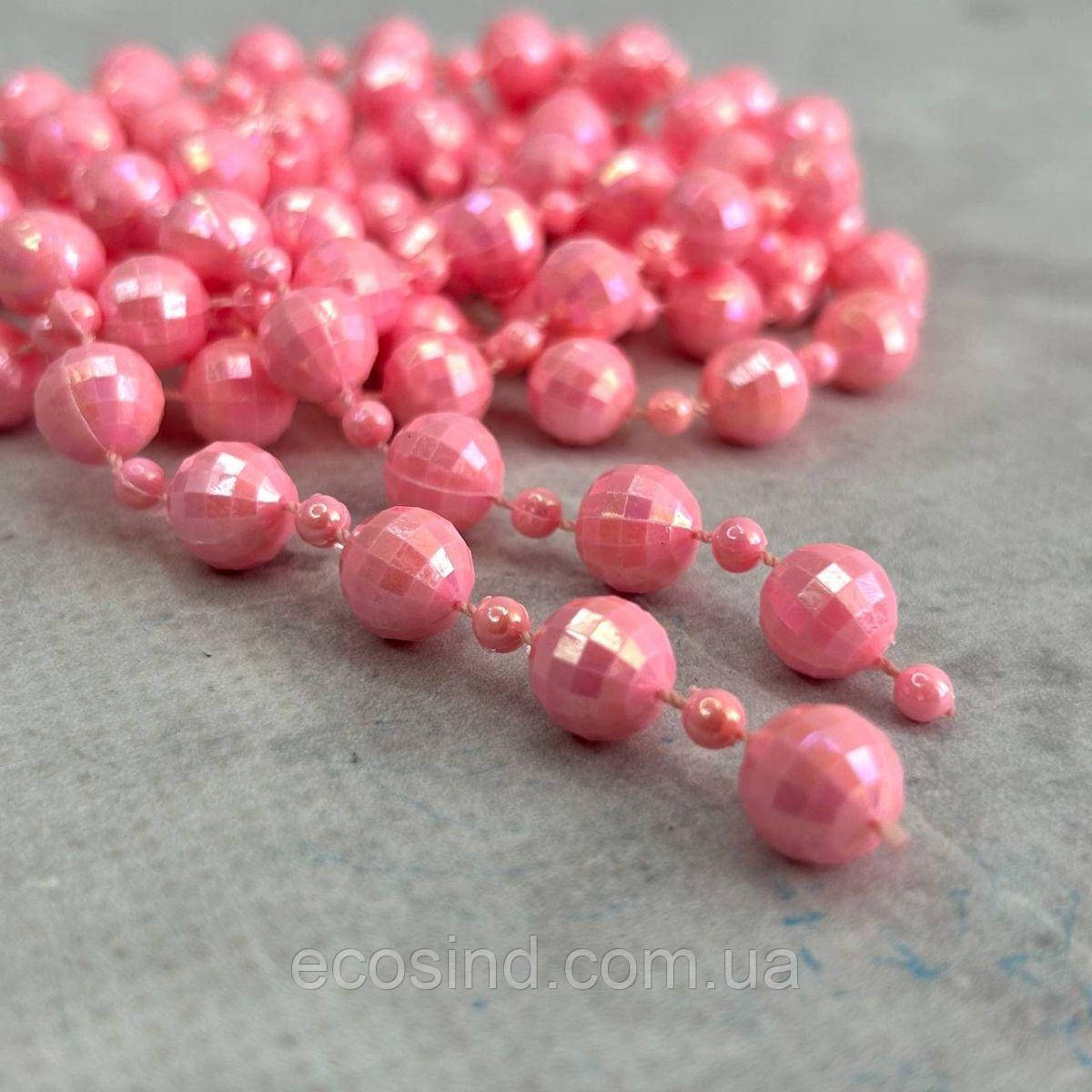 Намистини пластикові на нитці Ø 4 і 9 мм - 90 см рожевий з АВ, фото 1
