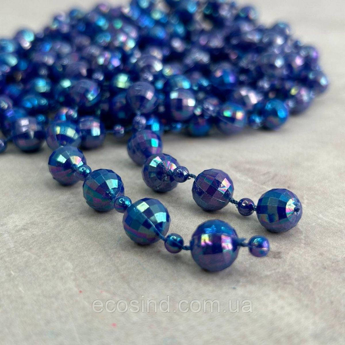 Намистини пластикові на нитці Ø 4 і 9 мм - 90 см синій з АВ, фото 1