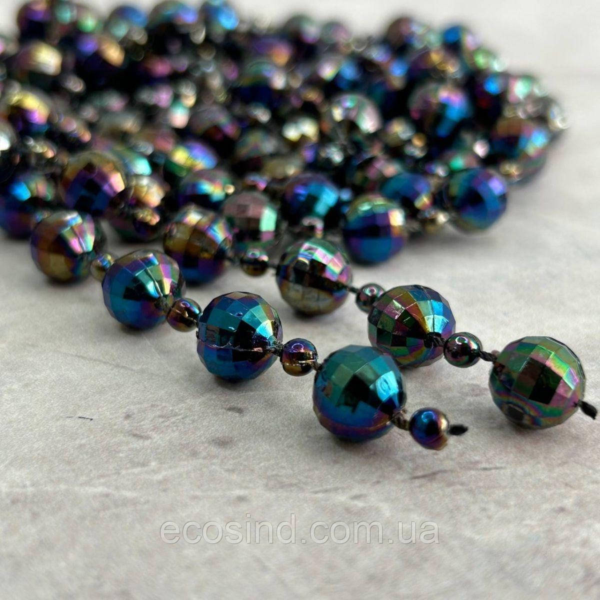 Намистини пластикові на нитці Ø 4 і 9 мм - 90 см чорний з АВ, фото 1