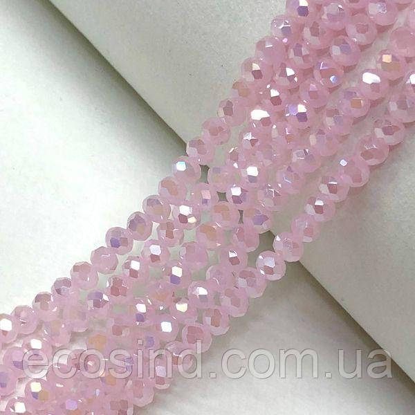 Намистини кришталеві рондель 4х3мм, нитка-135 од, рожевий матовий з покриттям АВ, фото 1