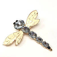 Брошка "Стрекоза з каменем" метал - золото