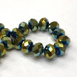 Намистини кришталеві рондель 8х6мм, нитка-65 од, гальванічне синьо-золоте напилення