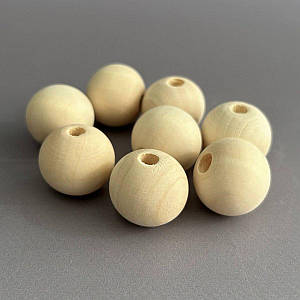Намистина дерев'яна кругла 25 мм, бук отвір 5 мм