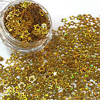 Гліттер 500 г, дрібні декоративні зірочки - золото голограма