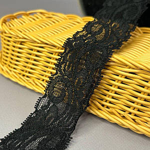 Гипюровое кружево стрейч (XB-7) 4,5 см - чорний