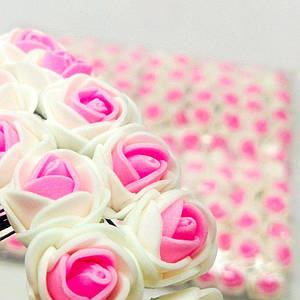 Двухколірные Трояндочки з фоамірану (144 шт) Рожевий з білим