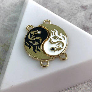 Конектор парний Інь-Янь 21х26 мм металевий, золото білий з чорним